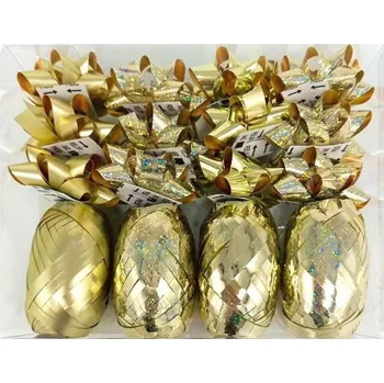 Stuha Anděl Přerov Sada na balení dárků zlatá, rozeta 5 x 2 x 5 cm 12 ks, stuha 0,5 cm x 10 m 4 ks