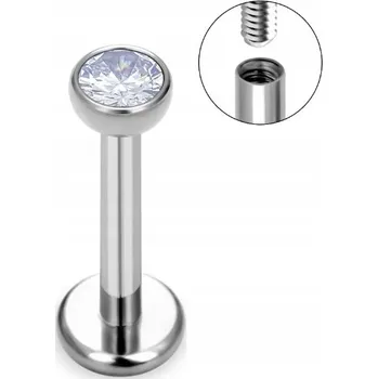 Piercing Titanový Labret Piercing Stříbrný s Zirkonem HELIX Lobe 1,2/6/2 mm