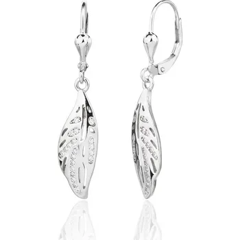 Náušnice JK Silver Stříbrné náušnice List s bílými zirkony – klapka - Stříbro 925