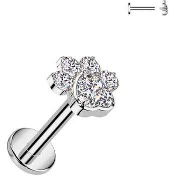 Piercing Atreya Titanová labreta s vnitřním závitem Heart paw Barva: Stříbrná/Čirá, Velikost: 1,2 mm, Délka / Průměr: 8 mm