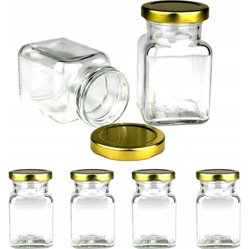 Sklenice 6x dózy, sklenice skleničky na koření 150 ml se zlatým víčkem fi 53