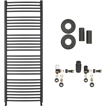 Radiátor CERANO - Koupelnový radiátorový set Stefano - ústřední vytápění - boční jednobodové připojení - 677W - černá matná - 1210x650 mm