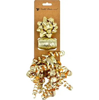 Dětské navlékací korálky Anděl Přerov Sada na balení dárků zlatá, rozeta 7 x 3,5 x 7 cm, stuha 0,5 cm x 10 m, kudrlina s lepíkem