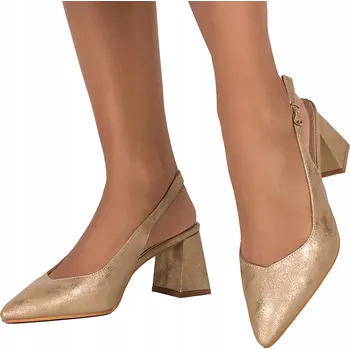 Dámské lodičky Dámské ZLATÉ Lodičky na Podpatku BLOK s Otevřenou Patou Špičatá Špička vel. 38