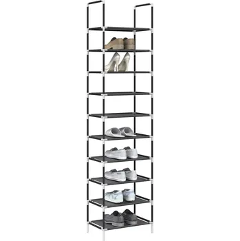 Botník Botník, 10 úrovní, černý, 44x28x180 cm, netkaná textilie - 8721158510167