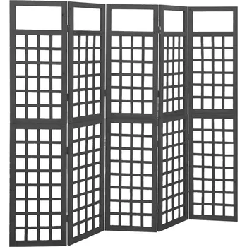 Paraván 5dílná dělicí stěna / treláž masivní jedle černá 201,5 x 180 cm - 8720286452677