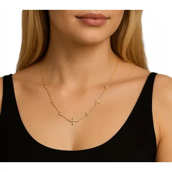 Náhrdelník Náhrdelník Křížek Zirkony Celebrita OCEL CHIRURGICKÁ POZLACENÁ 18K