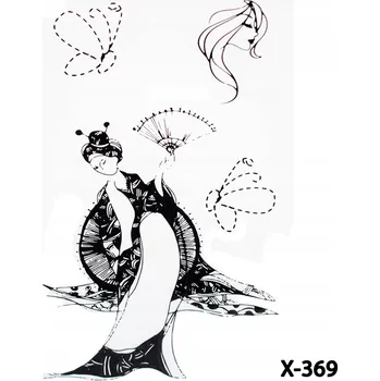 Odstranitelné tetování Dočasné tetování TATTOO 3D 10,5×6 cm - Gejša s vějířem a černé motýly