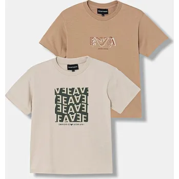 Chlapecké tričko Dětské bavlněné tričko Emporio Armani 2-pack EB001343.AF14503 béžová 80X, vel. 128