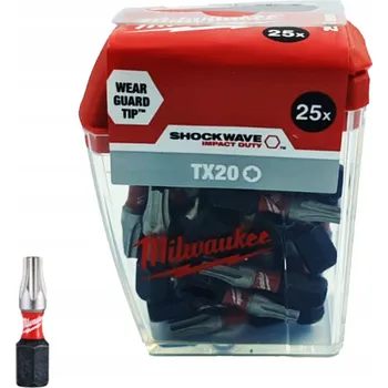 Bit Bit Milwaukee TX20 25 mm, sada bitů Torx Shockwave Impact Duty, 25 ks