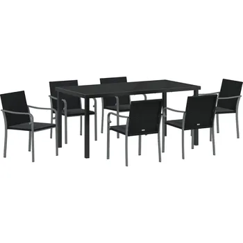 Zahradní sestava Zahradní jídelní souprava 7 pcs Černá Poly ratan - 8721288639820