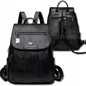 Městský batoh Černý dámský kožený batoh Klokan Leather do školy a práce, městský Batoh