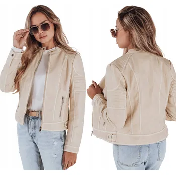 Moto oblečení Dámská motocyklová kožená bunda se stojáčkem béžová TY5226 - XL