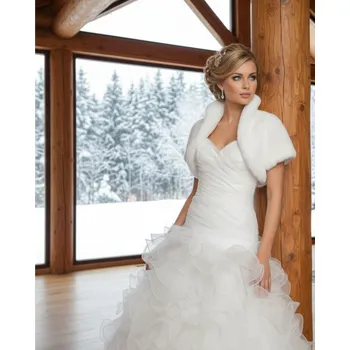 Dámský kožich Kožešinové svatební bolerko s krátkým rukávem - ivory: BF-44 Vybraná velikost: 5XL