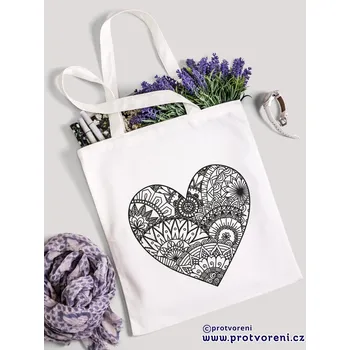 Nákupní taška Textilní taška k vybarvení, SRDCE 3, 41x37cm, BÍLÁ, 1 kus