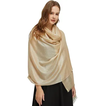 Šála Classic Scarf Společenská zlatá šála se zlatým metalickým vláknem, přehoz přes šaty, štola na silvestra, party