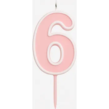 Dortová svíčka Svíčka ČÍSLICE 6 růžová pastelová - svíčky na dort narozeninové číslice 4cm