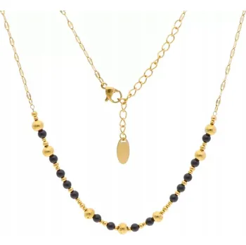 Náhrdelník NÁHRDELNÍK Z ONYXOVÝCH KORÁLKŮ OCEL KORÁLKY OCELI, ZLATÝ, NASTAVITELNÝ