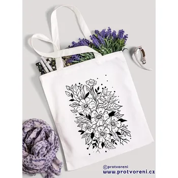 Textilní taška k vybarvení, KVĚTINY 3, 41x37cm, BÍLÁ, 1 kus