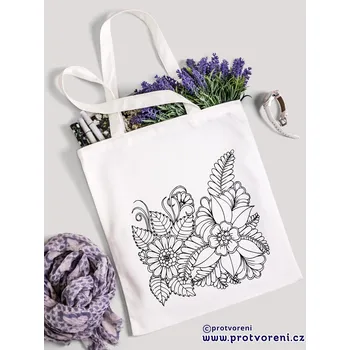 Textilní taška k vybarvení, KVĚTINY 1, 41x37cm, BÍLÁ, 1 kus