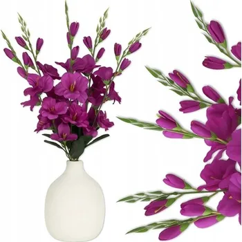 umělá květina UMĚLÉ KVĚTY MEČÍKY FIALOVÉ NA DEKORACE 5 VĚTVÍ 65CM PRO ARANŽMÁ