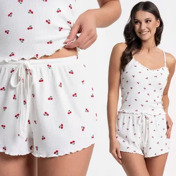 Dámské pyžamo MORAJ DÁMSKÉ PYŽAMO DVOUDÍLNÉ NA RAMÍNKA S TŘEŠNĚMI ŽENSKÉ XL