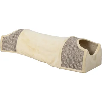 Pelíšek pro kočku PAWHUT Pelíšek pro kočky TUNEL se škrabadlem 107 x 38 x 29 cm béžová