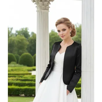 Bolerko Dámské společenské saténové sako - černé: BF-156 Vybraná velikost: M