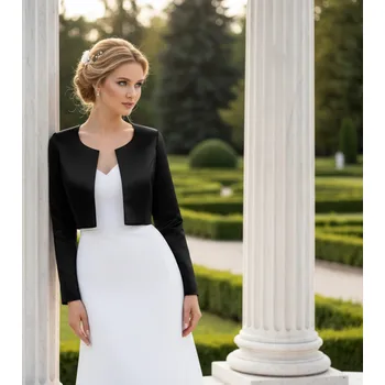 Bolerko Krátký saténový kabátek - černý: BF-198 Vybraná velikost: XS