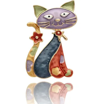 Brož Yvon Magnetická brož Kočka v pastelových tónech s hravým výrazem