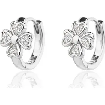 Náušnice JK Silver Stříbrné náušnice Čtyřlístek s bílými zirkony - Stříbro 925