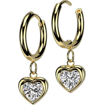 Náušnice Atreya Ocelové kruhové náušnice se zirkonovými srdíčky Limay Barva: Zlatá