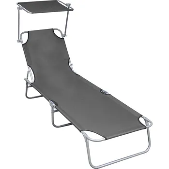 Zahradní lehátko Skládací zahradní lehátko se stříškou šedé hliník - 8719883742014