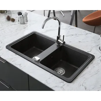 Granitový dřez Dvoukomorový granitový dřez Lavello černý