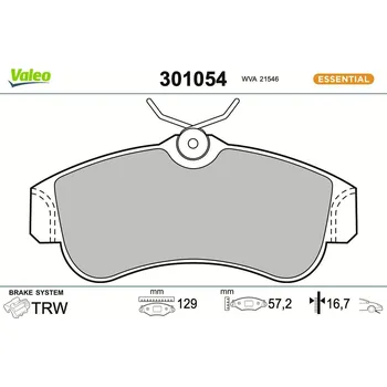 Brzdová destička Sada brzdových destiček, kotoučová brzda VALEO 301054