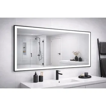 Zrcadlo Zrcadlo s černým rámem 1200 x 600 mm, nastavitelné LED osvětlení, systém proti zamlžování DOPRAVA ZDARMA