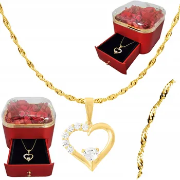 Náhrdelník Stříbrný náhrdelník Pozlacené srdce s zirkony Dárek k Vánocům| 45 cm