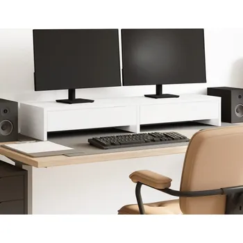 Držák monitoru Stojan na monitor se zásuvkami bílý 100 x 27 x 15 cm, z umělého dřeva - 8721158389589