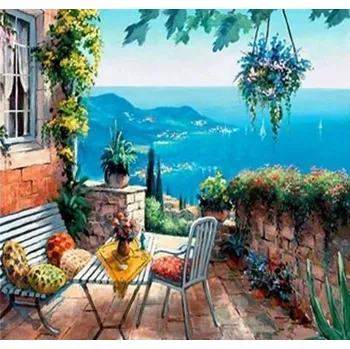 Obraz Obrázek k vymalování Norimpex Dům s terasou u moře 50x40 cm