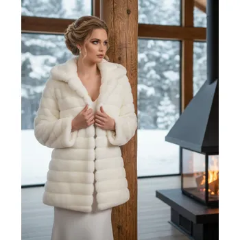 Dámský kožich Kožešinový svatební kabát ivory BF-207 Vybraná velikost: XS