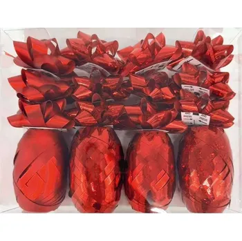 Vánoce Anděl Přerov Sada na balení dárků červená, rozeta 5 x 2 x 5 cm 12 ks, stuha 0,5 cm x 10 m 4 ks