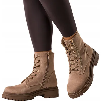 Dámské tenisky KOTNÍKOVÉ BOTY Béžové Dámské Pohodlné Na Platformě Ozdobný Zip Šněrovací vel. 39