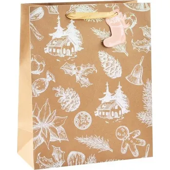 Dárková taška Taška dárková kraft vánoční s glitrem L 26 x 32 x 12 cm č.4
