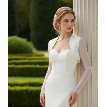 Bolerko Saténové svatební bolerko s tylovými rukávy - ivory: BF-194 Vybraná velikost: XS