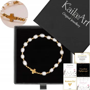 Náramek Náramek s křížem růženec na ruku, přírodní perly a hematit KailaArt