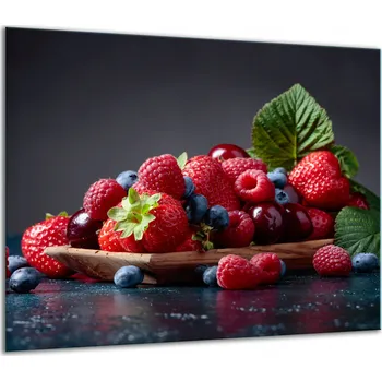 Obraz SKLENĚNÁ OCHRANNÁ DESKA NA SPORÁK 60x52 JAHODY