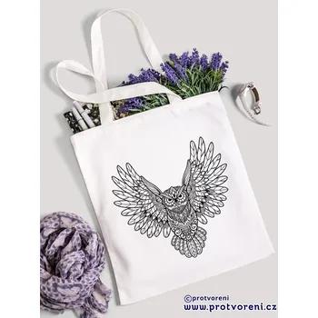 Nákupní taška Textilní taška k vybarvení, SOVA 2, 41x37cm, BÍLÁ, 1 kus