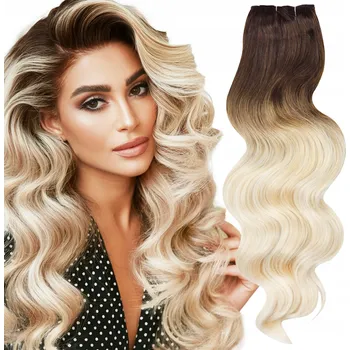 Příčesek Syntetické vlasy Clip In na klipy 4 ks vlnité melír hnědá blond 60 cm