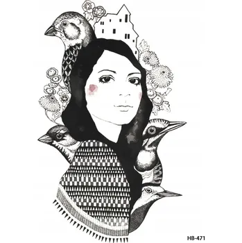 Odstranitelné tetování Dočasné tetování TATTOO 3D vzory DÍVKA PTÁCI
