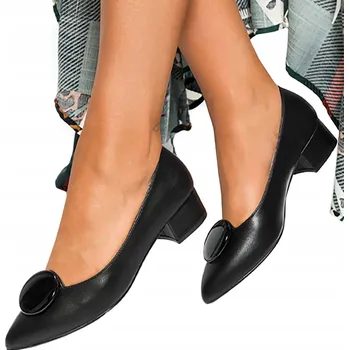 Dámské lodičky Lodičky na nízkém blokovém podpatku černé s ozdobou baleríny nazouvací vel. 35